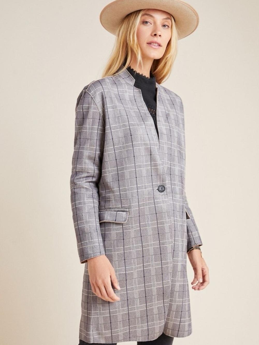 Blank NYC Grey Plaid Longline Coat